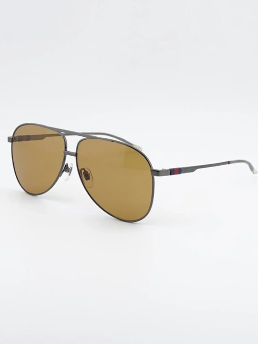 Gucci GG1677S 003 Sunglasses Ruthenium Aviator Frame, Brown Lenses